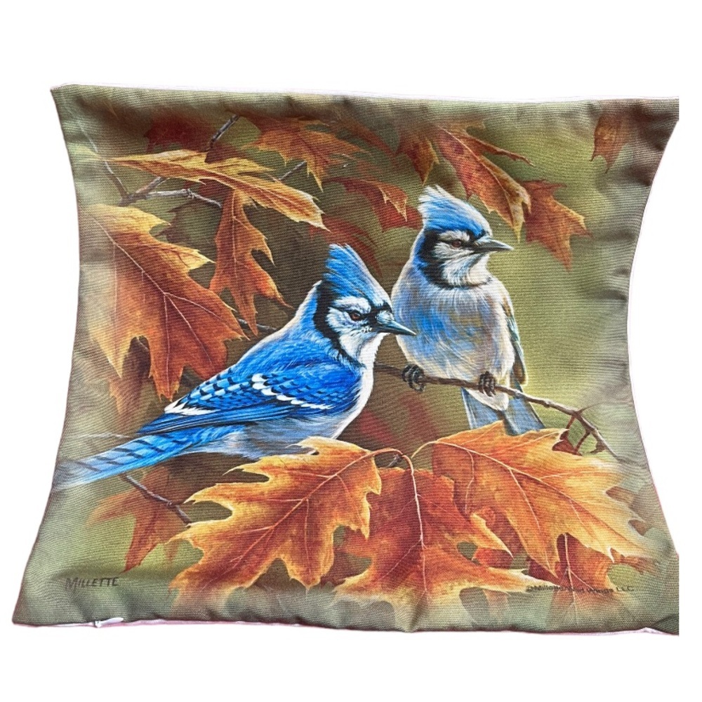 Danbury Mint Blue Birds In Fall Pillow Cover Sz 14.5